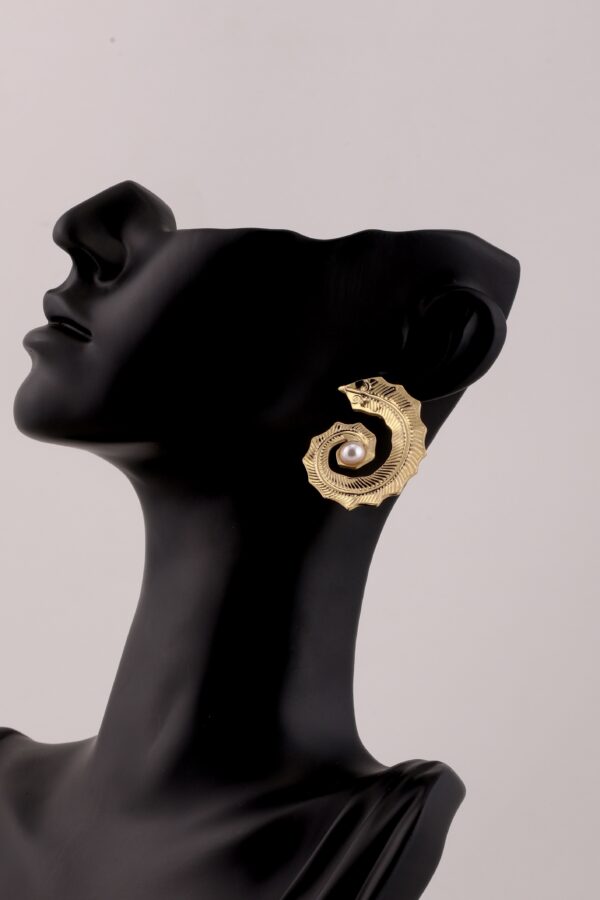 Golden Serpent Pearl Statement Earrings